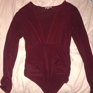 burgundy silky bodysuit
